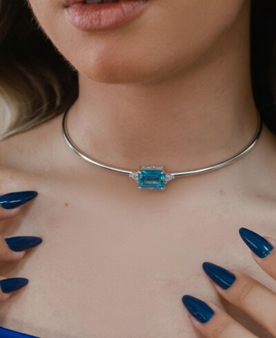 FotoColar choker com alongador topázio azul zircônia Prata 925 Ródio