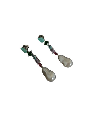 Foto Brinco Longo Colors Pérola Prata 925 Ródio