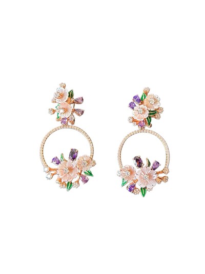 Foto Brinco Flor Argola frontal madre pérola Prata 925 Ouro Rose