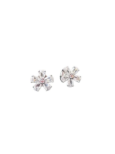 Foto Brinco flor G zircônia branca Prata 925 Ródio