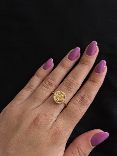 FotoAnel São Bento redondo com zircônia Prata 925 Ouro 18 k