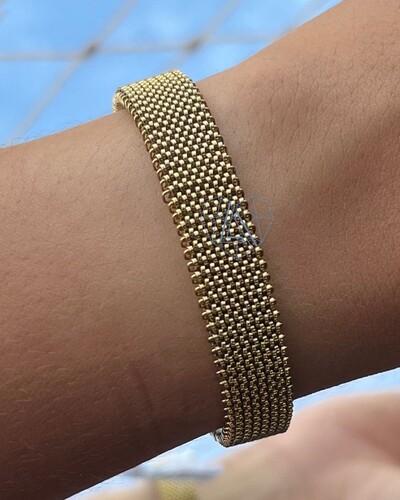 Foto Pulseira Malha Aço Com Banho Em Ouro