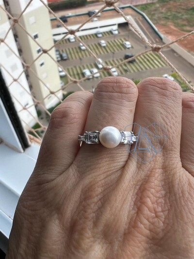 Foto Anel pérola e zircônia Prata 925 Ródio