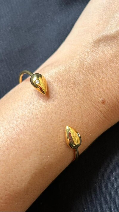 FotoPulseira bracelete 2 gotas 1 zircônia Prata 925 Ouro 18 k