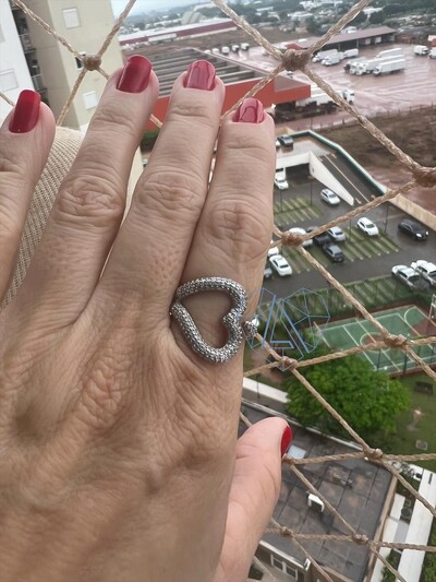 FotoAnel Coração aberto micro cravação Prata 925 Ródio