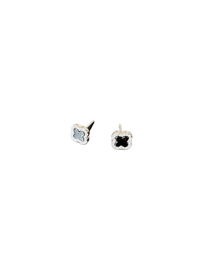 Foto Brinco Flor onix PP Prata 925 Ródio