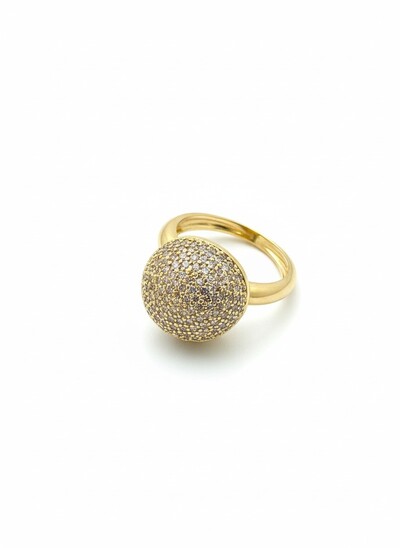 Foto Anel meia bola zircônia Prata 925 Ouro 18 k