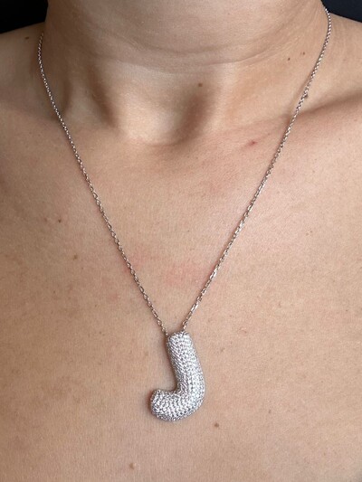 FotoColar letra J micro cravação Prata 925 Ródio