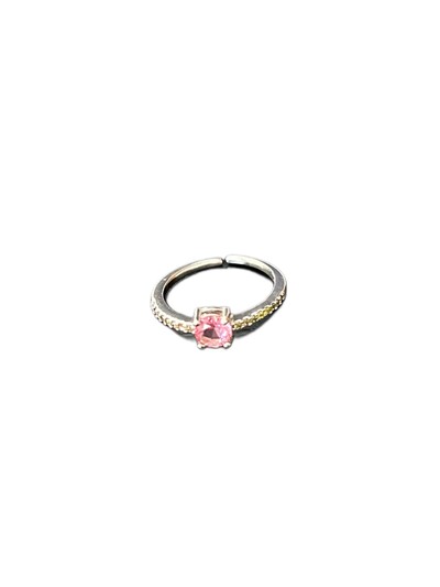 Foto Anel Cristal Rosa Ajustável Prata 925 Ródio