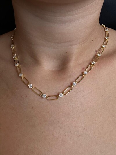 FotoColar Moissanite elo e pedra com alongador Prata 925 Ouro 18 k