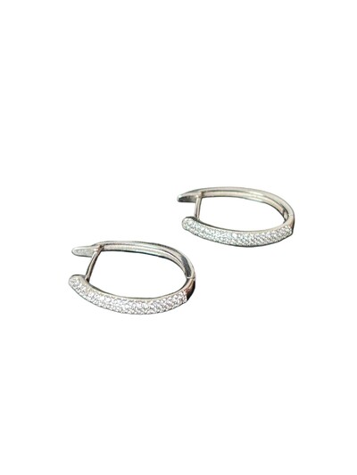 Foto Brinco argola oval cravejado G Prata 925 Ródio