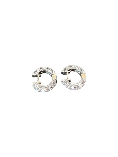 Foto Brinco argola zircônia e cravejado lateral G Prata 925 Ródio