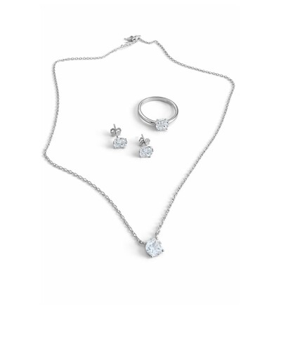 Foto Conjunto Brinco Anel Colar illusion 6 mm zircônia Prata 925