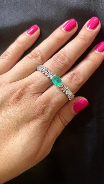 FotoAnel dois dedos oval turmalina zircônia Prata 925 Ródio