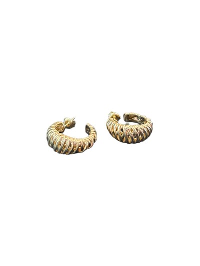Foto Brinco Meia Argola 24mm Trabalhada Vazada Prata 925 Ouro 18k