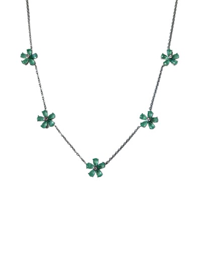 Foto Colar 5 flores zircônia turmalina Prata 925 Ródio