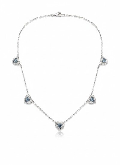 Foto Colar Coração vazado diamond blue zircônia 52 cm Prata 925 Ródio