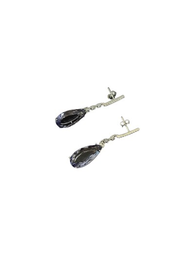 Foto Brinco Pendurado Gota Cristal Tanzanita Prata 925 Ródio