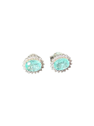 Foto Brinco Oval Turmalina Paraíba Zircônia Prata 925 Ródio