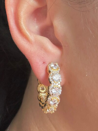 FotoBrinco Argola Aberto Zircônia 4 Mm Prata 925 Ouro 18 K