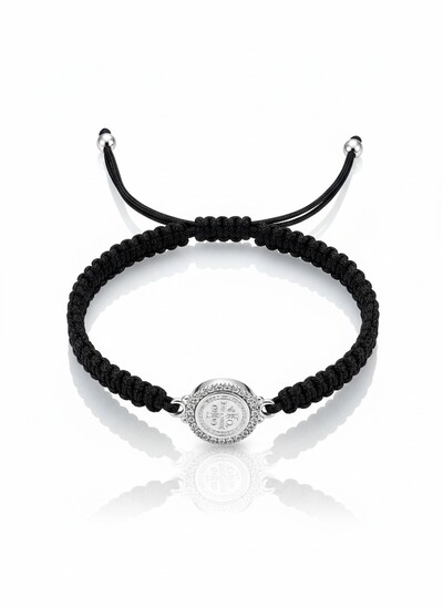 Foto Pulseira São Bento macramê preta Prata 925 Ródio