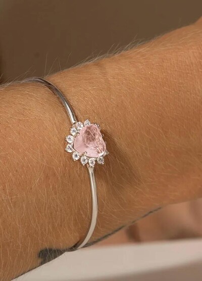 FotoPulseira Bracelete coração fusion quartzo rosa zircônia Prata 925 Ródio