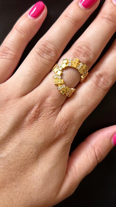 FotoAnel ferradura ajustável zircônia Prata 925 Ouro 18 k