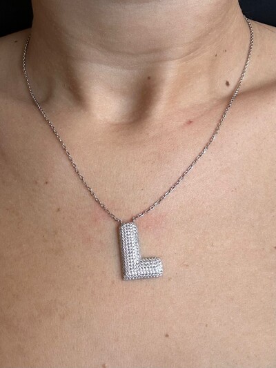 FotoColar letra L micro cravação Prata 925 Ródio