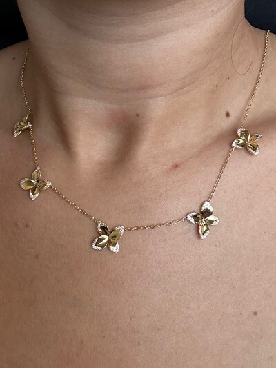 FotoColar 5 flores 4 pétalas zircônia borda lisa Prata 925 Ouro 18 k
