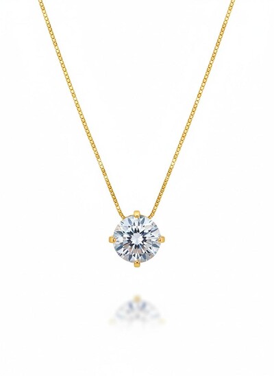 Foto Colar Ponto zircônia 8 mm Prata 925 Ouro 18 k