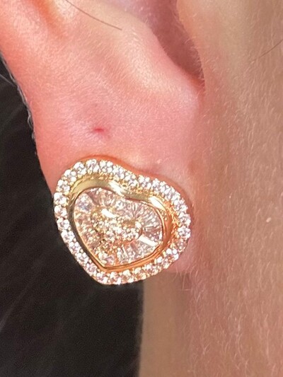 FotoBrinco Coração Baguete Prata 925 Ouro 18K