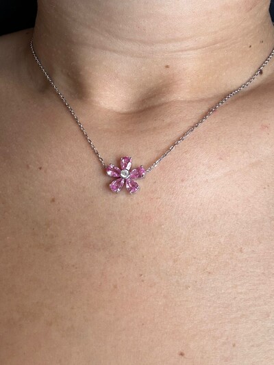 FotoColar 1 flor zircônia rosa Prata 925 Ródio