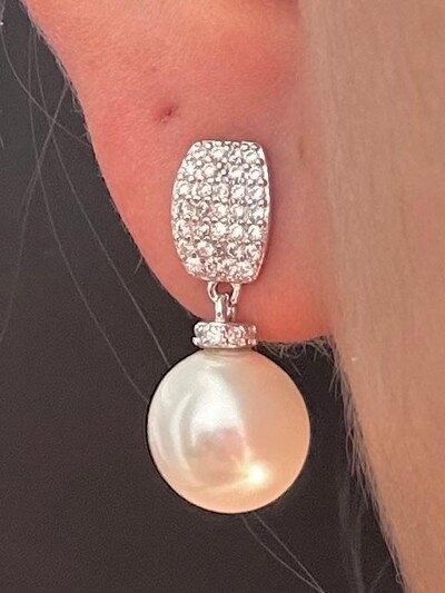 FotoBrinco zircônia e pérola pendurada Prata 925 Ródio