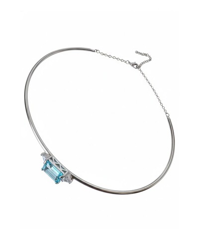 Foto Colar choker com alongador topázio azul zircônia Prata 925 Ródio