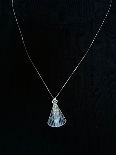 FotoColar Nossa Senhora Manto safira azul Prata 925 Ródio