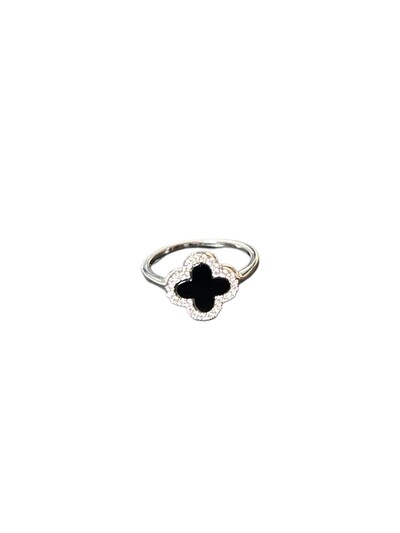Foto Anel Flor onix Prata 925 Ródio