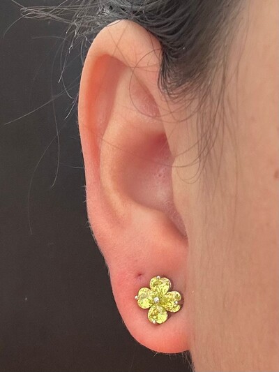 FotoBrinco Flor Zircônia Limão Prata 925 Ródio