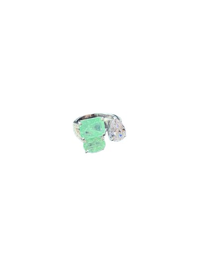 Foto Anel Quadrado oval turmalina gota zircônia Prata 925 Ródio