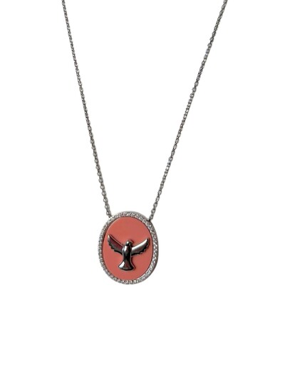 Foto Colar Oval Espírito Santo Coral e zircônia Prata 925 Ródio