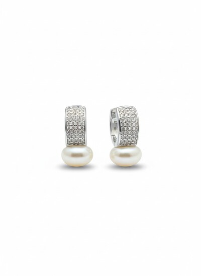Foto Brinco Argola pérola Prata 925 Ródio