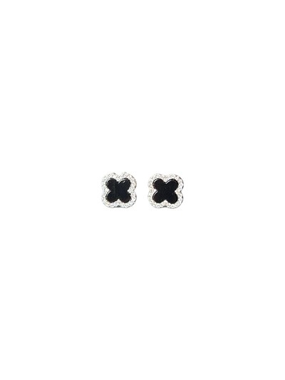 Foto Brinco Flor onix P Prata 925 Ródio