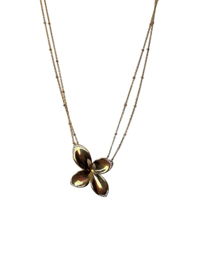 Foto Colar Flor 4 pétalas zircônia borda lisa Prata 925 Ouro 18 k