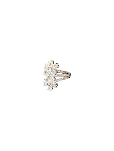 Foto Anel 2 flores zircônia branca Prata 925 Ródio