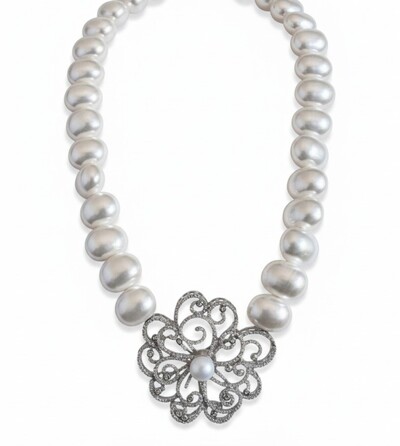 Foto Colar Flor Pérola shell zircônia 48 cm Prata 925 Ródio