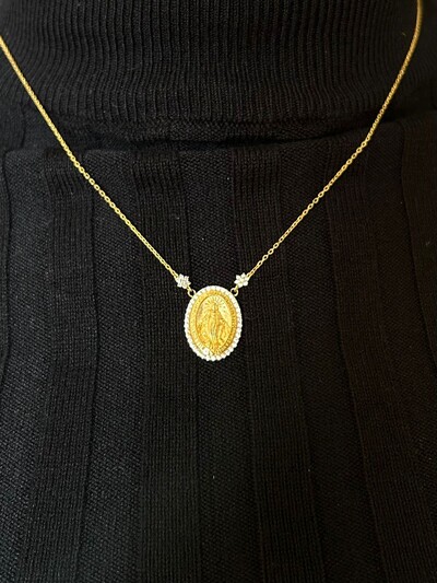 FotoColar Nossa Senhora Milagrosa zircônia Prata 925 Ouro 18 k