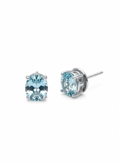 Foto Brinco Oval topázio azul 10 mm Prata 925 Ródio