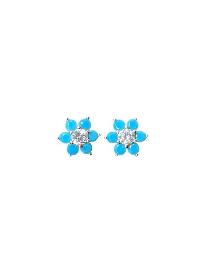 Foto Brinco Flor Turquesa Leitosa Prata 925 Ródio