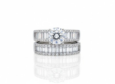 Foto Anel solitário 2 em 1 baguete Prata 925 Ródio