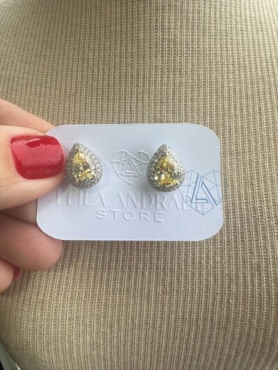Foto Brinco Gota citrino e zircônia Prata 925 Ródio