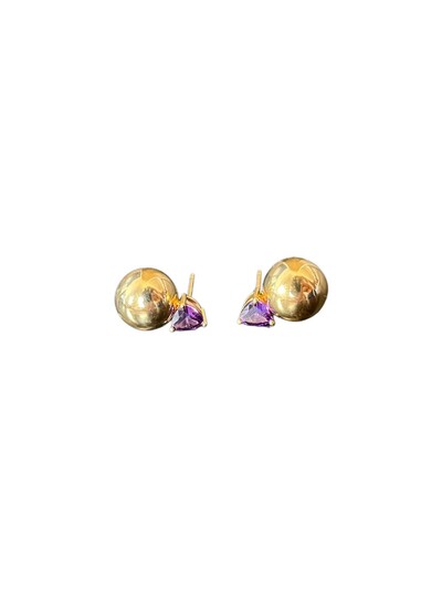 Foto Brinco Bola e Ametista Prata 925 Ouro 18 k